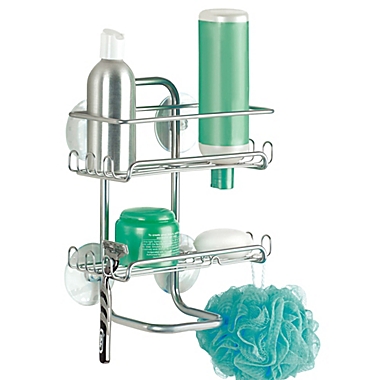 iDesign&reg; Classic Suction Shelves Medium Shower Caddy in Silver. View a larger version of this product image.