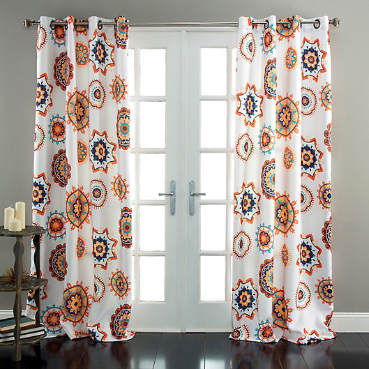 Alternate image 1 for Adrianne 84-Inch Room Darkening Window Curtain Panels  in White/Orange (Set of 2)