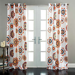 Adrianne 84-Inch Room Darkening Window Curtain Panels  in White/Orange (Set of 2)