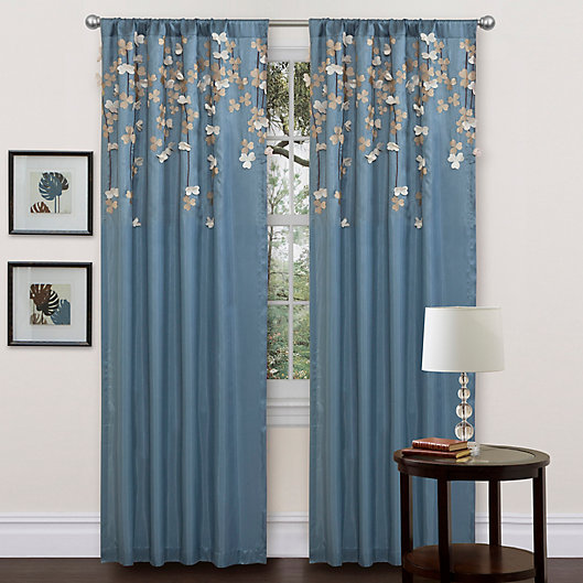 Alternate image 1 for Flower Drops 84-Inch Rod Pocket Window Curtain Panel in Blue/Ivory (Single)