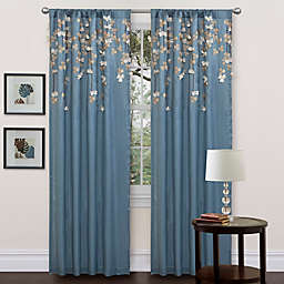 Flower Drops 84-Inch Rod Pocket Window Curtain Panel in Blue/Ivory (Single)