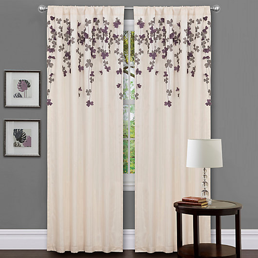 Alternate image 1 for Flower Drops 84-Inch Rod Pocket Window Curtain Panel in Ivory/Purple (Single)