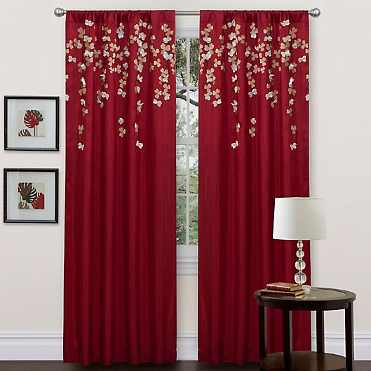 Alternate image 1 for Flower Drops 84-Inch Rod Pocket Window Curtain Panel in Red (Single)