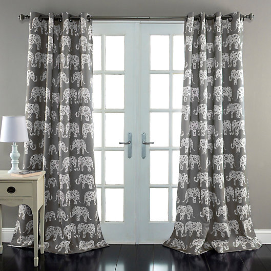 Alternate image 1 for Elephant Parade 84-Inch Room Darkening Window Curtain Panels  in Grey (Set of 2)