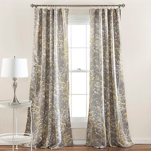 Alternate image 1 for Lush Decor Forest 84-Inch Rod Pocket Room Darkening Curtain Panels in Grey/Yellow (Set of 2)