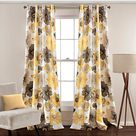 Alternate image 1 for Leah 108-Inch Grommet Top Room Darkening Window Curtain Panels  in Yellow/Grey (Set of 2)