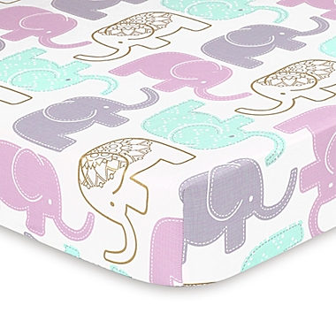 The Peanut Shell&reg; Little Peanut Elephant Fitted Crib Sheet in Lilac. View a larger version of this product image.