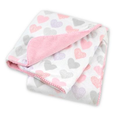 NWT Just Born You Are Loved Bird Pink White Gray Heart Satin Minky Baby Blanket 