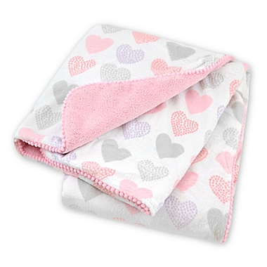 Just Born&reg; Pink Hearts Plush Blanket. View a larger version of this product image.