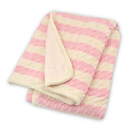 Just Born® Awning Stripe Cable Knit Blanket in Soft Pink/White