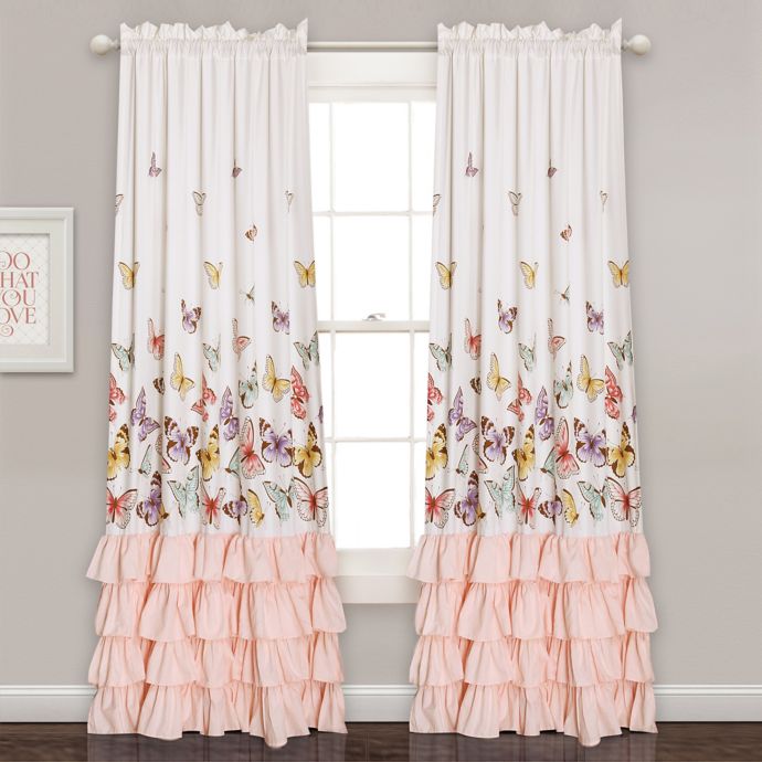 Flutter Butterfly 84 Inch Rod Pocket Window Curtain Panel Pair In