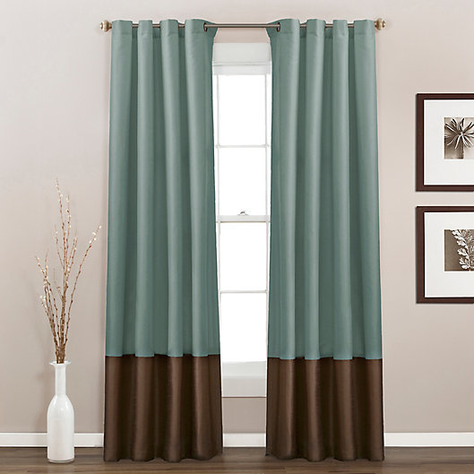 Alternate image 1 for Prima 84-Inch Grommet Window Curtain Panels in Blue/Chocolate (Set of 2)