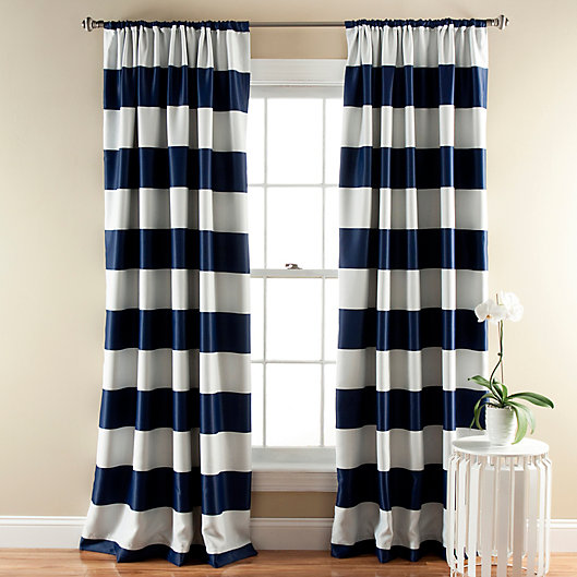Alternate image 1 for Stripe Room Darkening 84-Inch Rod Pocket Window Curtain Panels  in Navy (Set of 2)