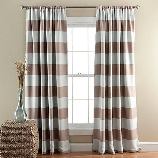 Alternate image 1 for Stripe Room Darkening 84-Inch Rod Pocket Window Curtain Panels  in Taupe (Set of 2)