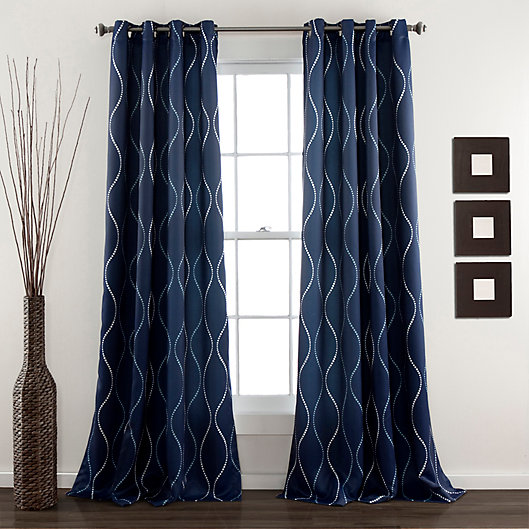 Alternate image 1 for Swirl 84-Inch Room Darkening Grommet Window Curtain Panels in Navy (Set of 2)