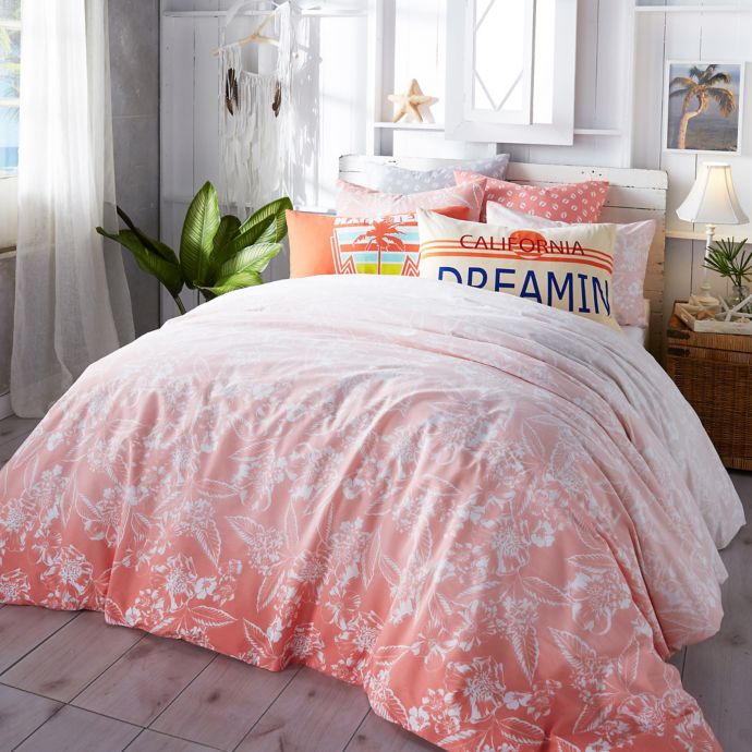 Hang Ten Ombre Hibiscus Duvet Cover Set In Coral Bed Bath And