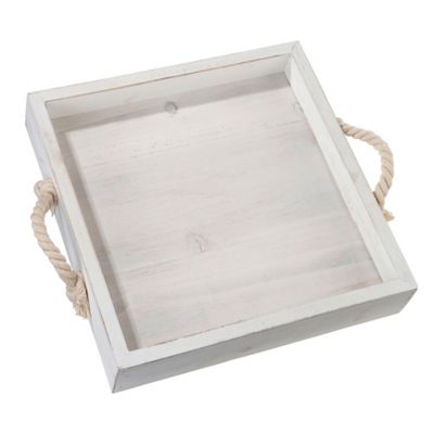 white wooden tray with handles