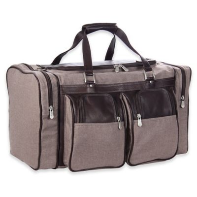 Piel® Leather Duffle Bag with Pockets in Chocolate | Bed Bath and ...