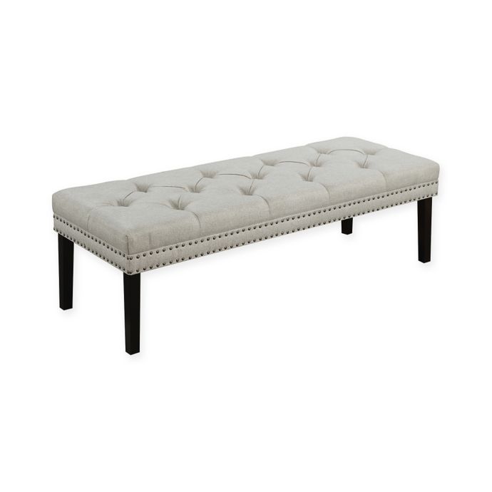 Pulaski Diamond Tufted Linen Upholstered Bench In White