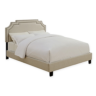 Pulaski All-In-One Clipped Corner Queen Upholstered Bed in Lunar Linen. View a larger version of this product image.