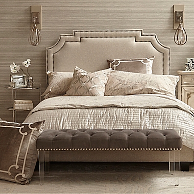 Pulaski All-In-One Clipped Corner Queen Upholstered Bed in Lunar Linen. View a larger version of this product image.