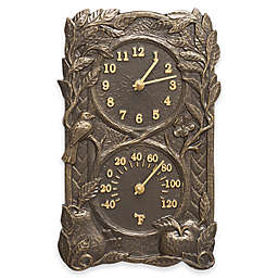 Whitehall Products Bird Indoor/Outdoor Wall Clock and Thermometer in French Bronze