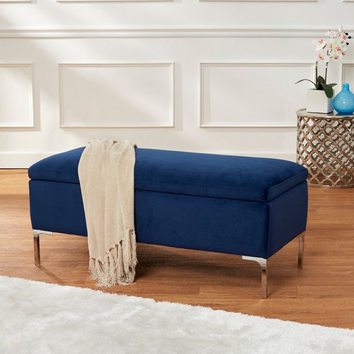 Velvet 40 Inch Storage Bench With Metal Legs In Navy