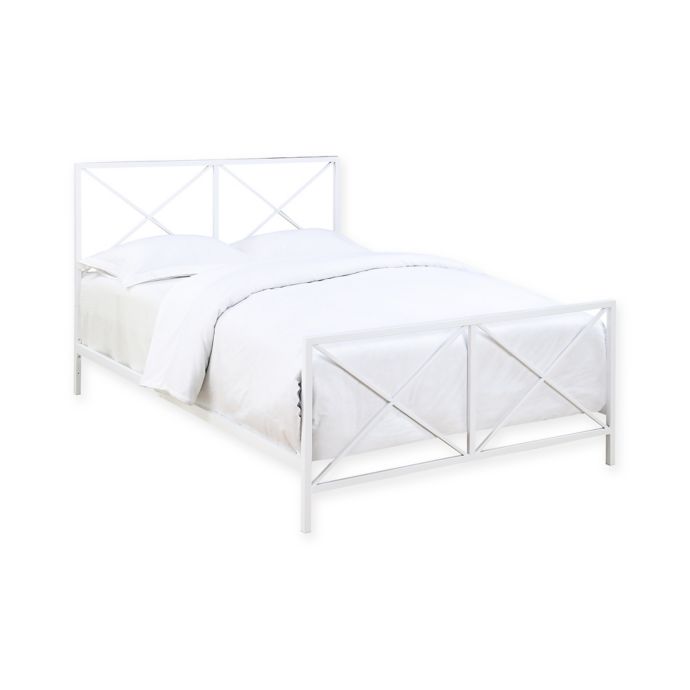 Pulaski High Gloss X Patterned Queen Metal Bed In White Bed Bath