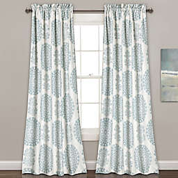 Evelyn Medallion 84-Inch Room Darkening Window Curtain Panels  in Blue (Set of 2)
