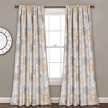 Multi Circles 84-Inch Room Darkening Window Curtain Panels  in Yellow/Grey (Set of 2). View a larger version of this product image.