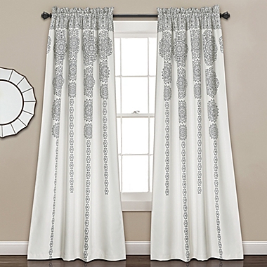 Lush Decor Stripe Medallion 84-Inch Room Darkening Window Curtain Panels in Grey (Set of 2). View a larger version of this product image.