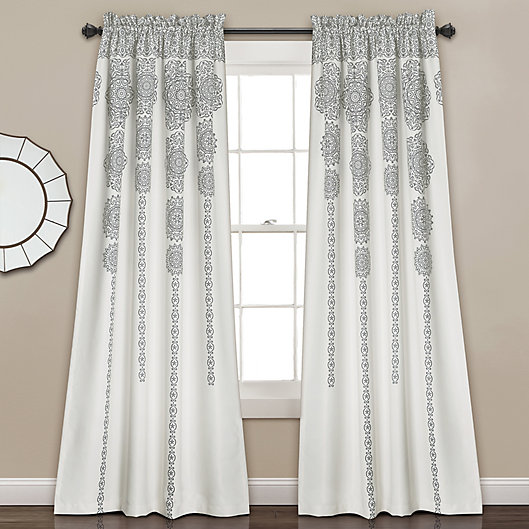 Alternate image 1 for Lush Decor Stripe Medallion 84-Inch Room Darkening Window Curtain Panels in Grey (Set of 2)