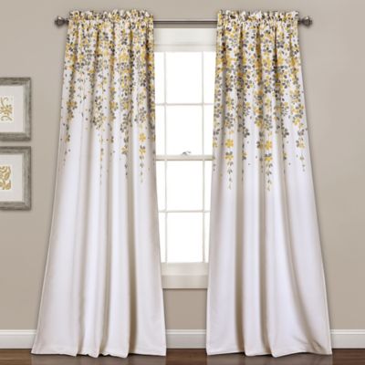 Weeping Flowers 84 Inch Room Darkening, Grey And Yellow Window Curtains