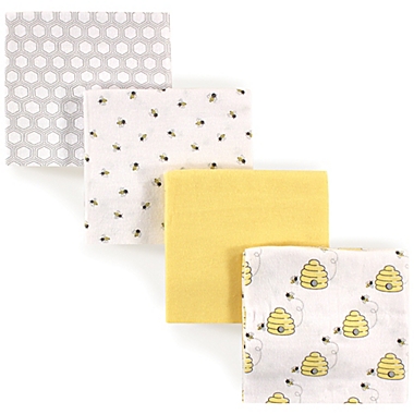 Luvable Friends&reg; 4-Pack Flannel Bee Receiving Blankets in Yellow. View a larger version of this product image.