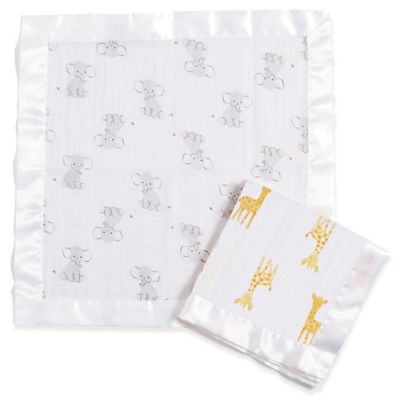 aden + anais&trade; essentials Issie Safari Babies Security Blankets in White (Set of 2)