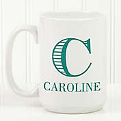 Striped Monogram 15 oz. Coffee Mug in White