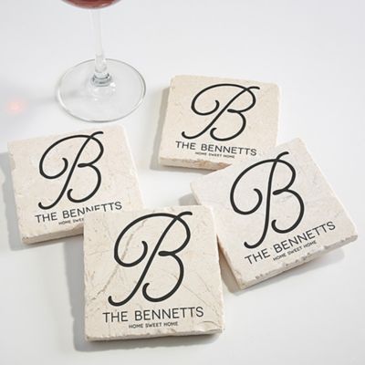 Initial Accent Tumbled Stone Coasters (Set of 4)