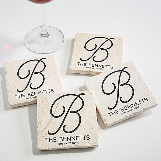 Alternate image 1 for Initial Accent Tumbled Stone Coasters (Set of 4)