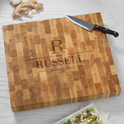 wood cutting board with initials