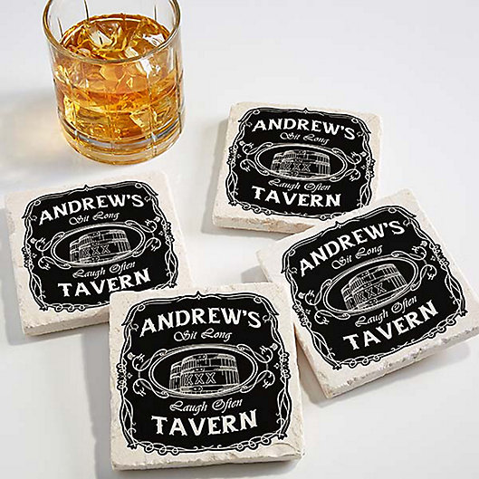 Alternate image 1 for Whiskey Label Tumbled Stone Coasters (Set of 4)