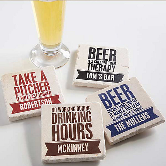Alternate image 1 for Beer Quotes Tumbled Stone Coasters (Set of 4)