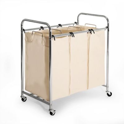 Seville Classics 3-Bag Heavy Duty Laundry Sorter Hamper Cart in Chrome