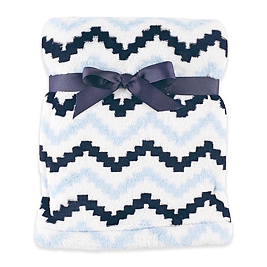 Hudson Baby&reg; Chevron Super Plush Blanket in Blue. View a larger version of this product image.