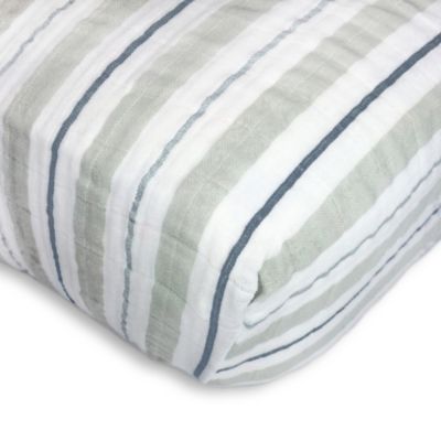 SwaddleDesigns&reg; 3-Color Stripe Muslin Fitted Crib Sheet in Sterling