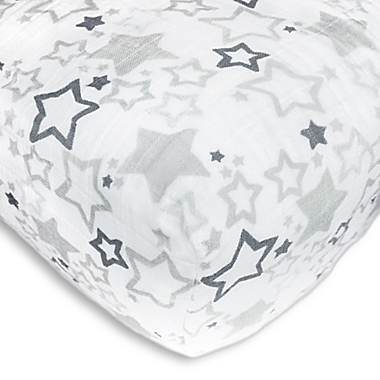 SwaddleDesigns&reg; Starshine Muslin Fitted Crib Sheet in Sterling. View a larger version of this product image.