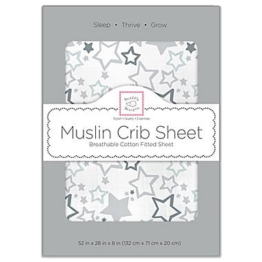 SwaddleDesigns&reg; Starshine Muslin Fitted Crib Sheet in Sterling. View a larger version of this product image.