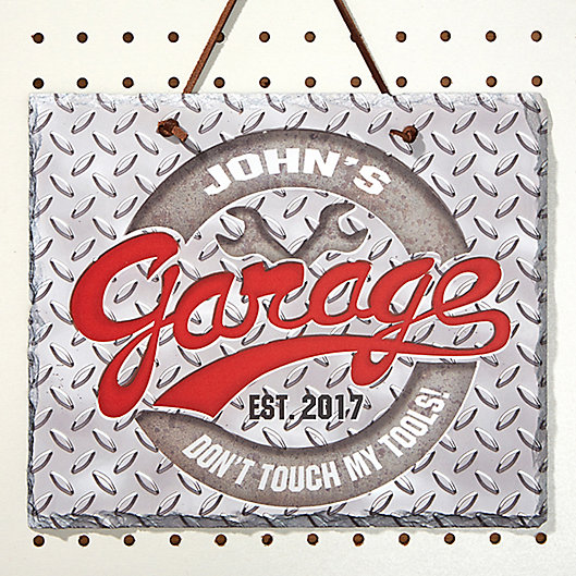 Alternate image 1 for His Garage Rule 11.5-Inch x 9.5-Inch Personalized Slate Plaque