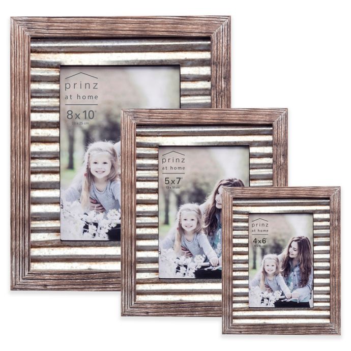 Prinz Galvanized Metal and Wood Border Picture Frame in Natural Bed