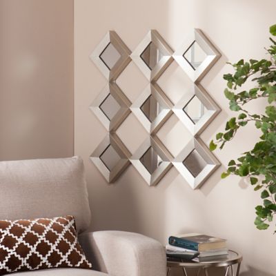 Southern Enterprises 29.5-Inch Masada Mirrored Squares Wall Sculpture in Silver