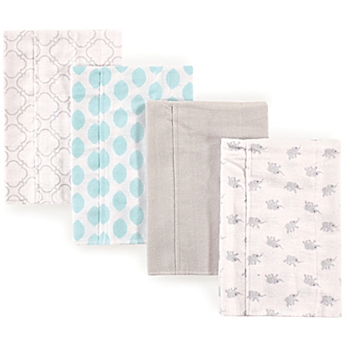 Luvable Friends&reg; 4-Pack Elephant Burp Cloth Set in Teal. View a larger version of this product image.